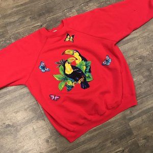 Vintage Hanes Her Way Parrot Birds Sweatshirt‎ Women XL Nature Crewneck USA Made